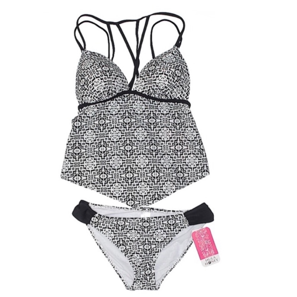 Hula Honey Black & White apron back tankini